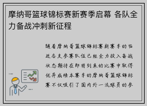 摩纳哥篮球锦标赛新赛季启幕 各队全力备战冲刺新征程